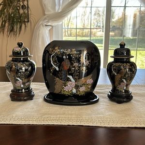 Set of 3 Japanese Peacock vases.